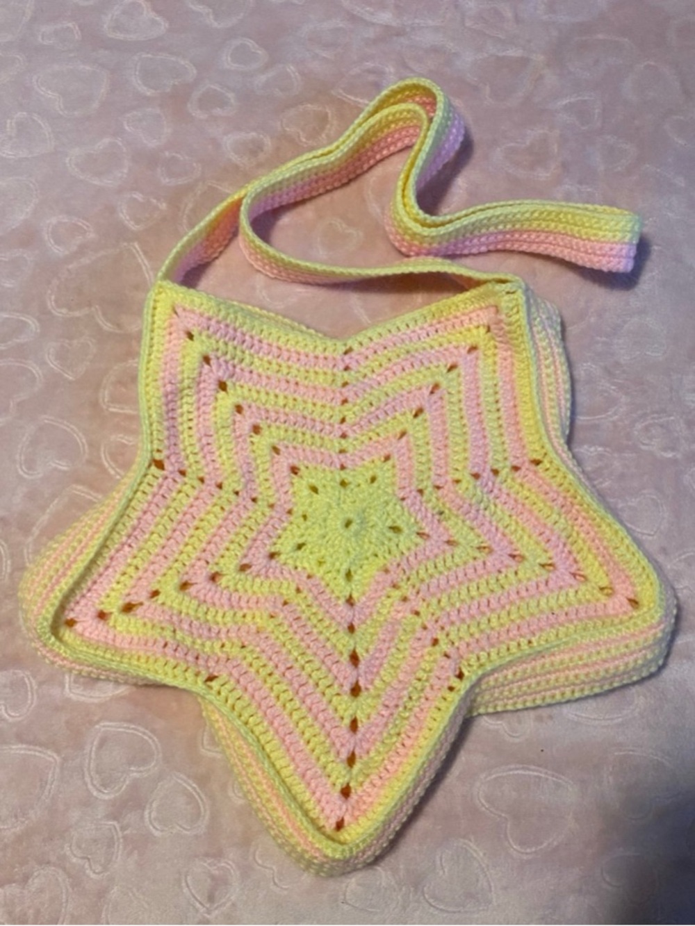 Handmade Crochet Crossbody Star Bag in Pink and Yellow